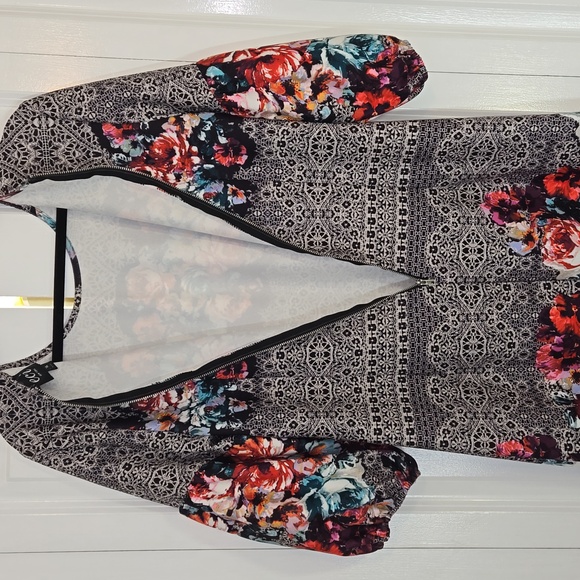 NWT ECI New York Dress Size 14 Black White Colorful Floral - Picture 9 of 10